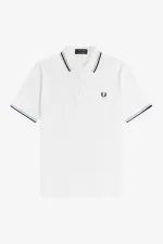 Fred Perry M12 Men’s Shirt White Aqua Navy | VWEST8156