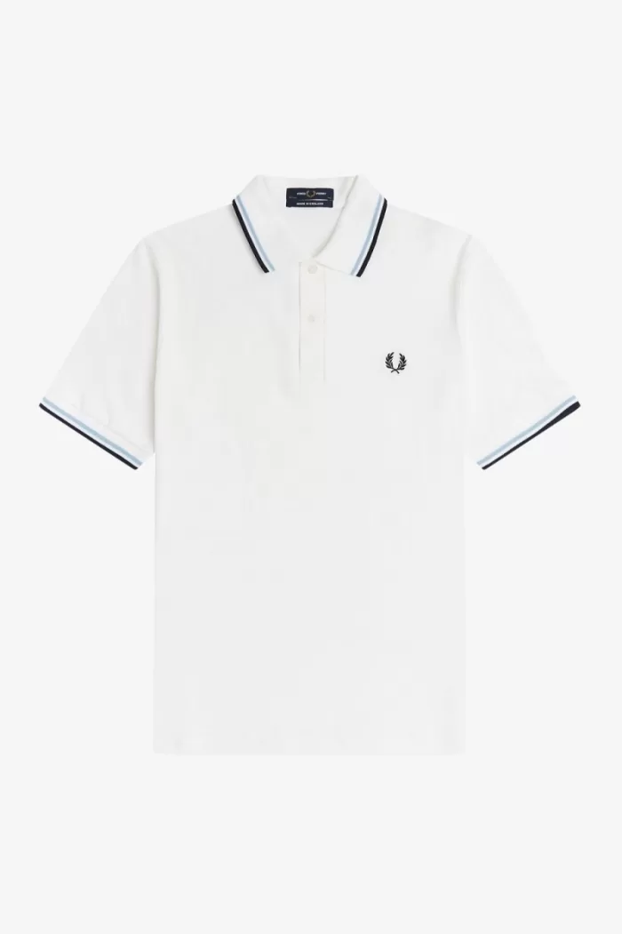 Fred Perry M12 Men’s Shirt White Aqua Navy | VWEST8156