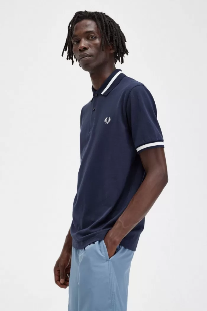 Fred Perry M2 Men’s Shirt Navy Snow White | CVKQH1054