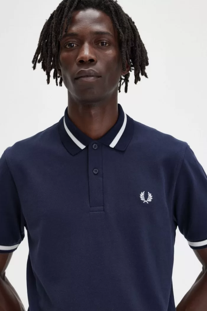 Fred Perry M2 Men’s Shirt Navy Snow White | CVKQH1054