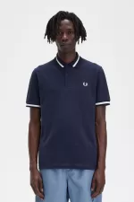 Fred Perry M2 Men’s Shirt Navy Snow White | CVKQH1054