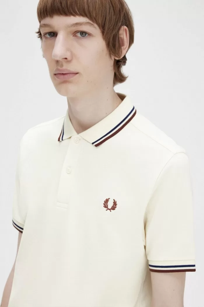 Fred Perry M3600 Men’s Shirt Beige French Navy Whisky Brown | ALECP3964