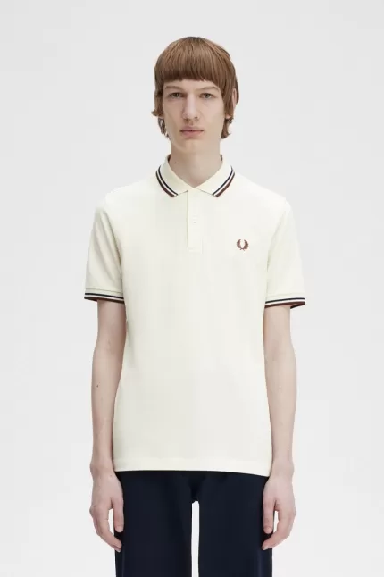 Fred Perry M3600 Men’s Shirt Beige French Navy Whisky Brown | ALECP3964