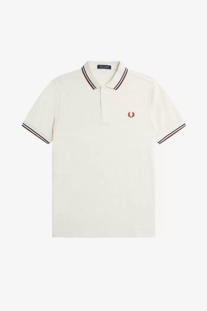 Fred Perry M3600 Men’s Shirt Beige French Navy Whisky Brown | ALECP3964