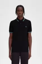 Fred Perry M3600 Men’s Shirt Black Beige Deep Mint | MEZAG4921