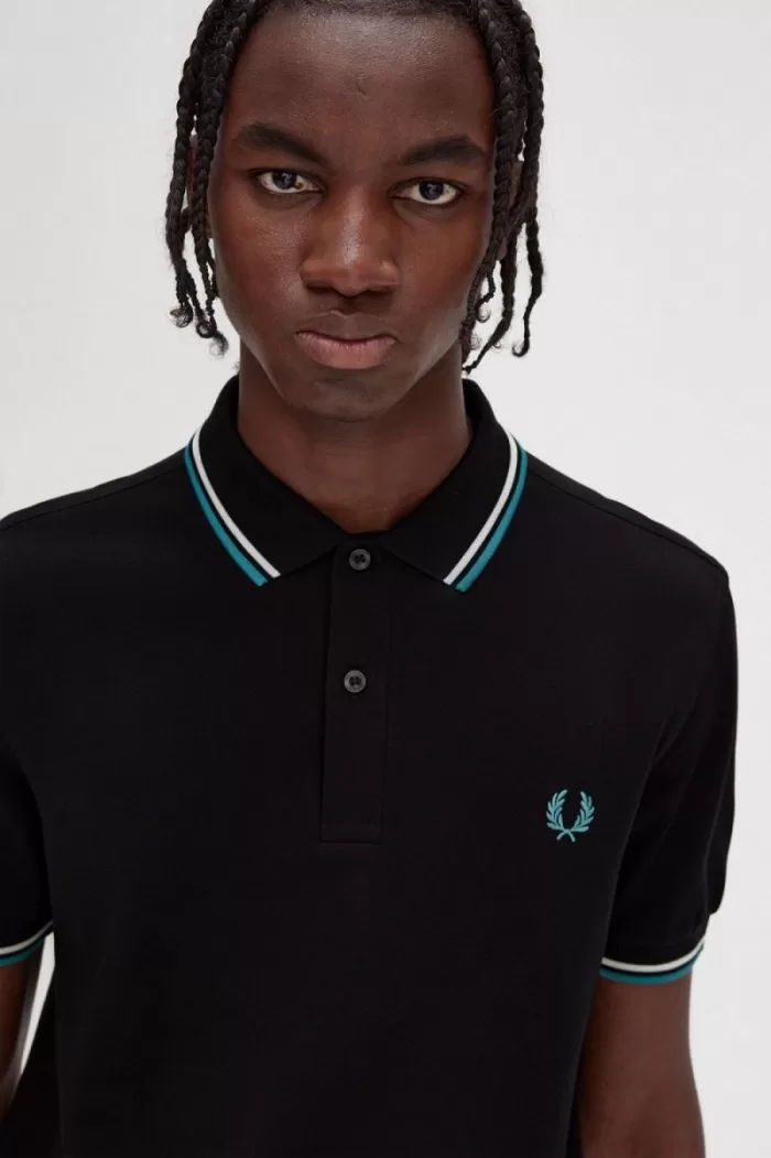 Fred Perry M3600 Men’s Shirt Black Beige Deep Mint | MEZAG4921