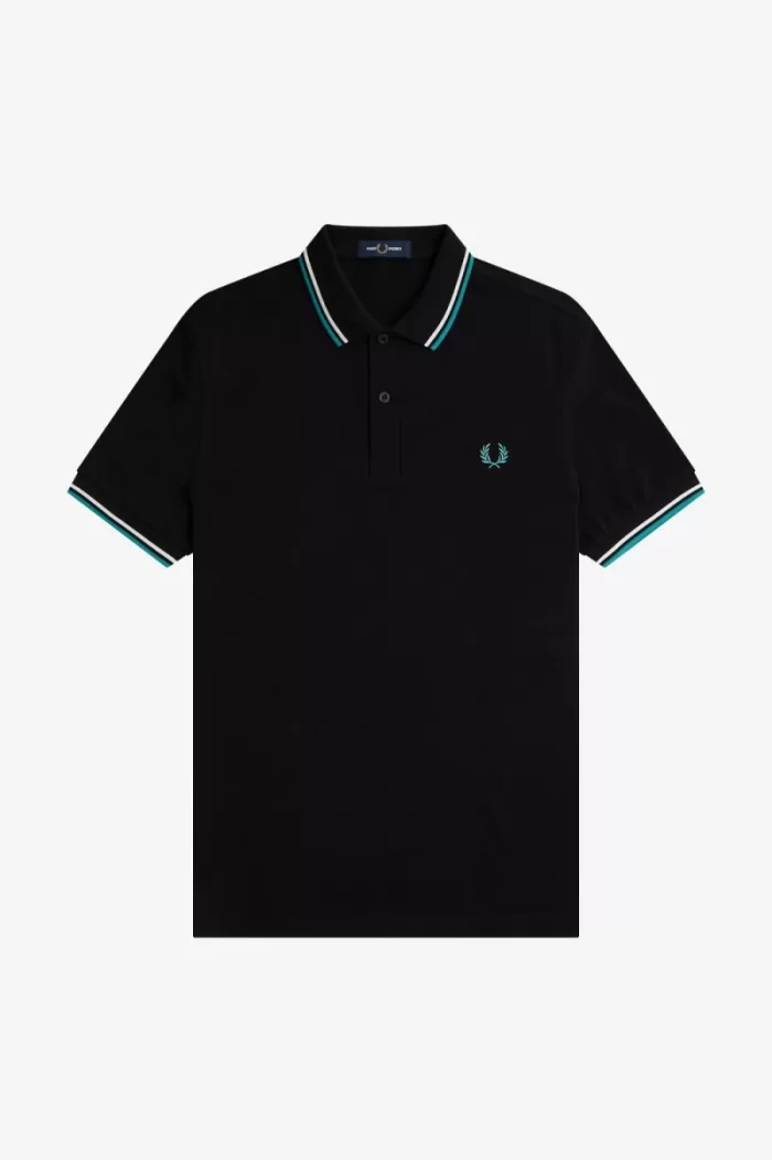 Fred Perry M3600 Men’s Shirt Black Beige Deep Mint | MEZAG4921