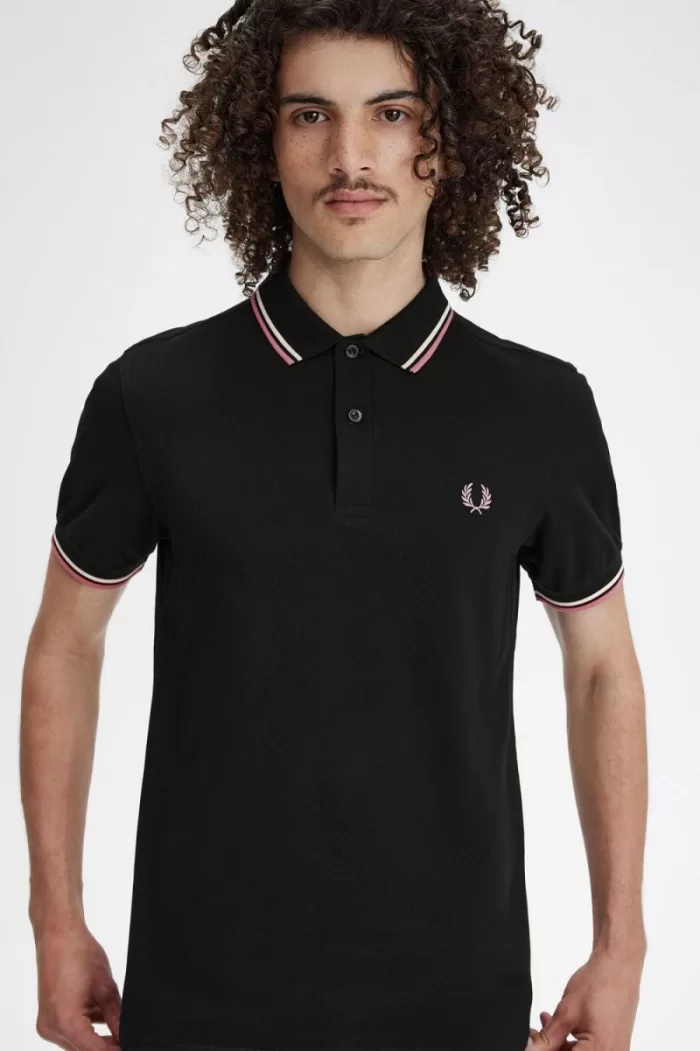 Fred Perry M3600 Men’s Shirt Black Beige Dusty Rose Pink | UKCIJ7931