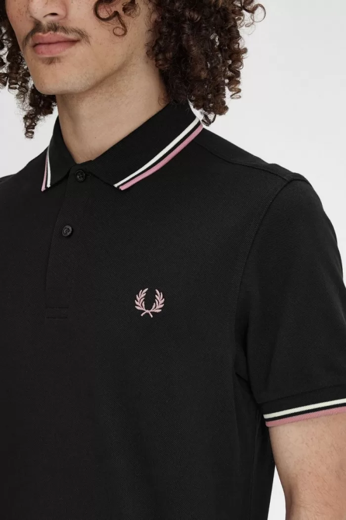 Fred Perry M3600 Men’s Shirt Black Beige Dusty Rose Pink | UKCIJ7931