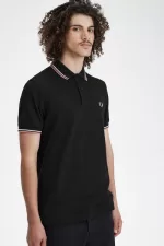 Fred Perry M3600 Men’s Shirt Black Beige Dusty Rose Pink | UKCIJ7931