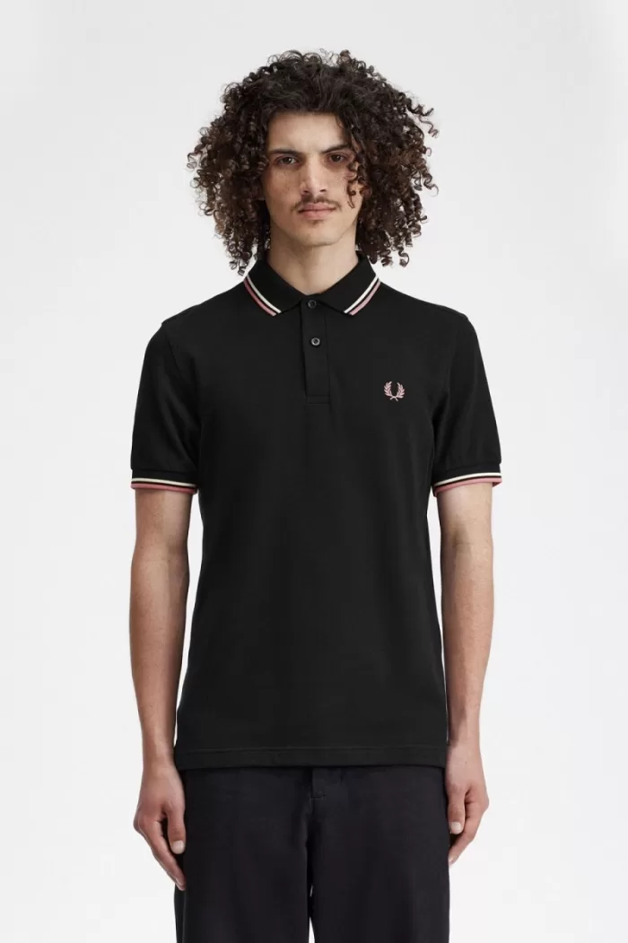 Fred Perry M3600 Men’s Shirt Black Beige Dusty Rose Pink | UKCIJ7931