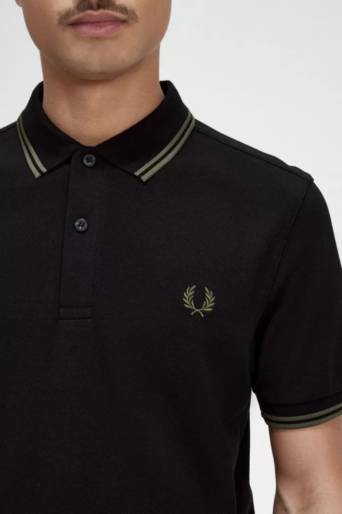 Fred Perry M3600 Men’s Shirt Black Field Green | DICVS2965