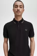 Fred Perry M3600 Men’s Shirt Black Field Green | DICVS2965