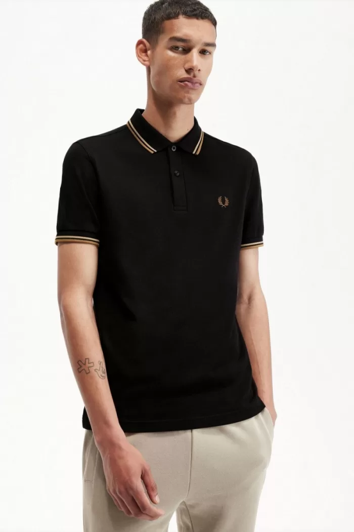 Fred Perry M3600 Men’s Shirt Black Green Brown | ZNMUV7054