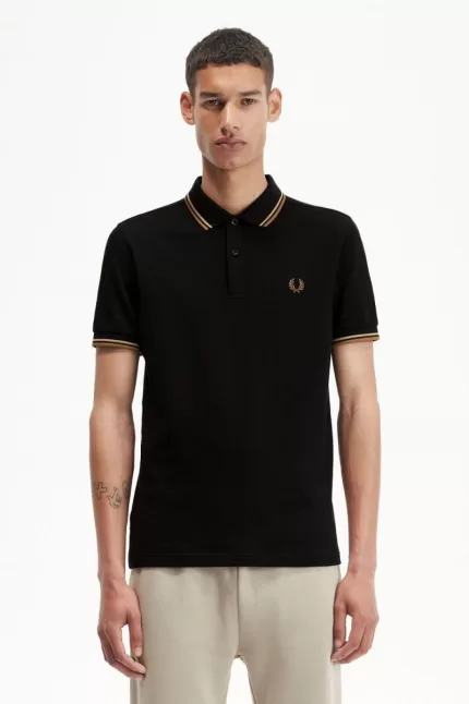 Fred Perry M3600 Men’s Shirt Black Green Brown | ZNMUV7054