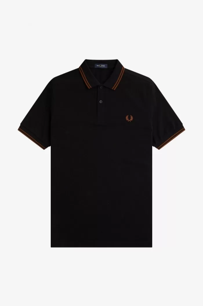 Fred Perry M3600 Men’s Shirt Black Whisky Brown | ZXRBD2348