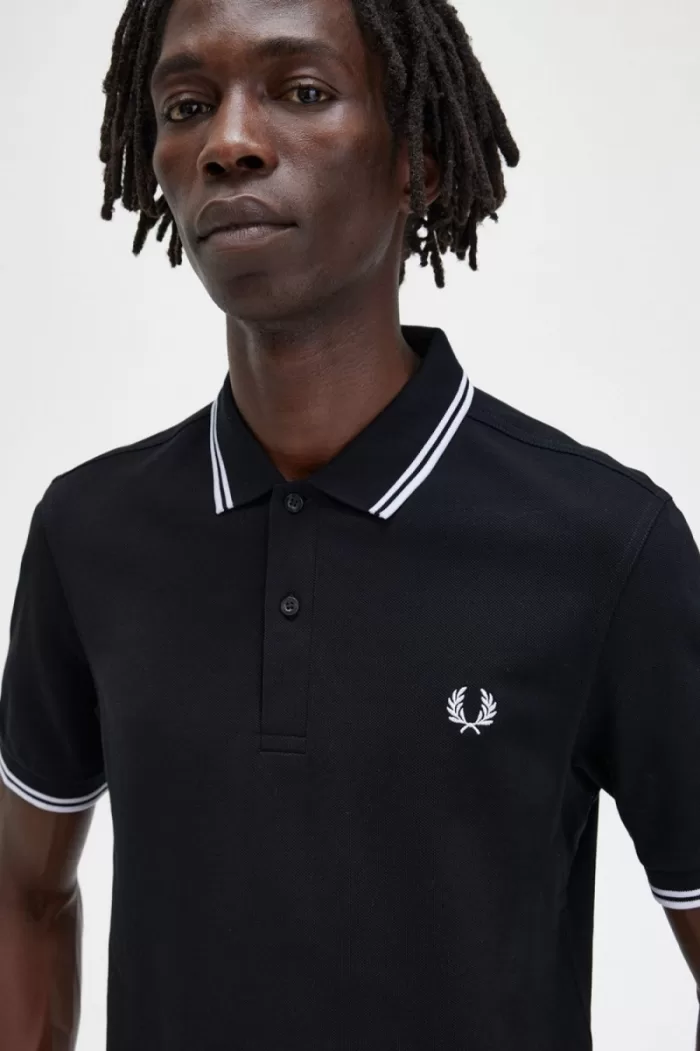 Fred Perry M3600 Men’s Shirt Black White | PMAIU6481