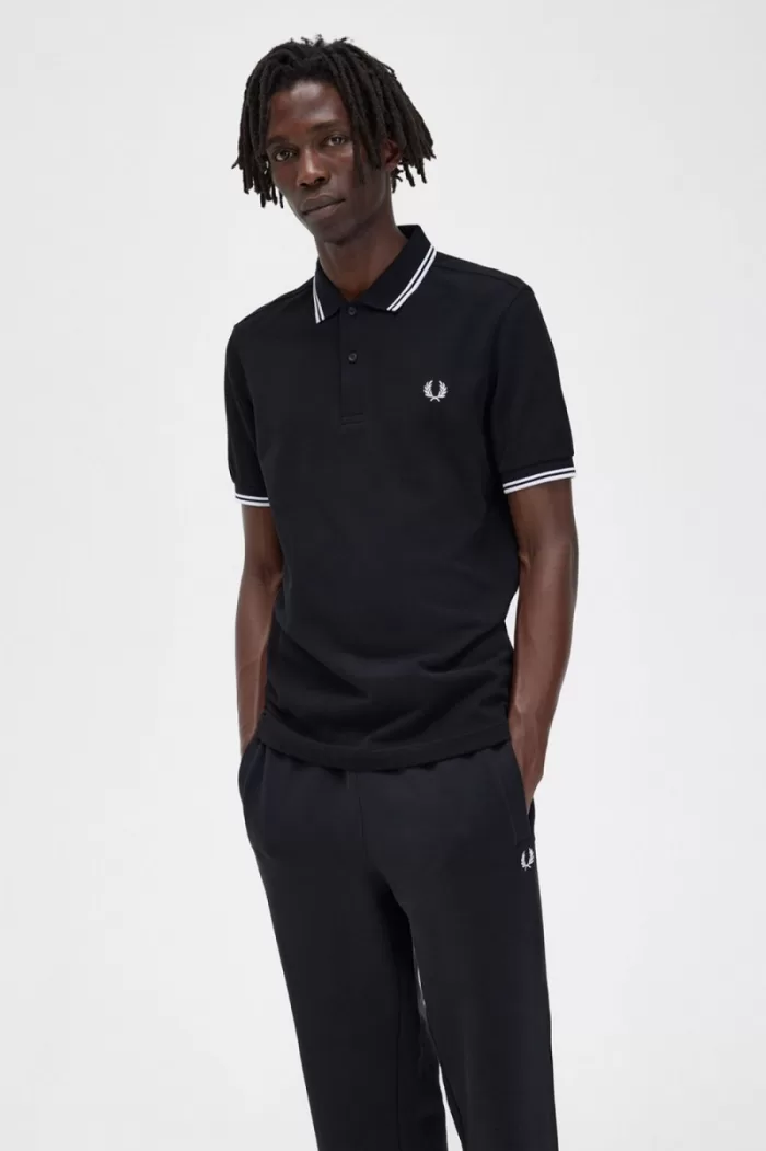 Fred Perry M3600 Men’s Shirt Black White | PMAIU6481