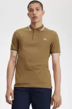 Fred Perry M3600 Men’s Shirt Brown Snow White Beige | SMDJA1930