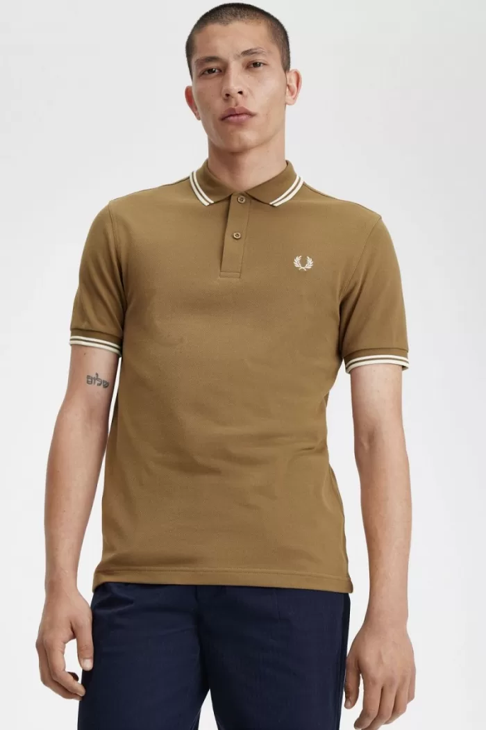 Fred Perry M3600 Men’s Shirt Brown Snow White Beige | SMDJA1930