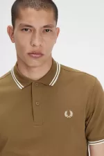 Fred Perry M3600 Men’s Shirt Brown Snow White Beige | SMDJA1930