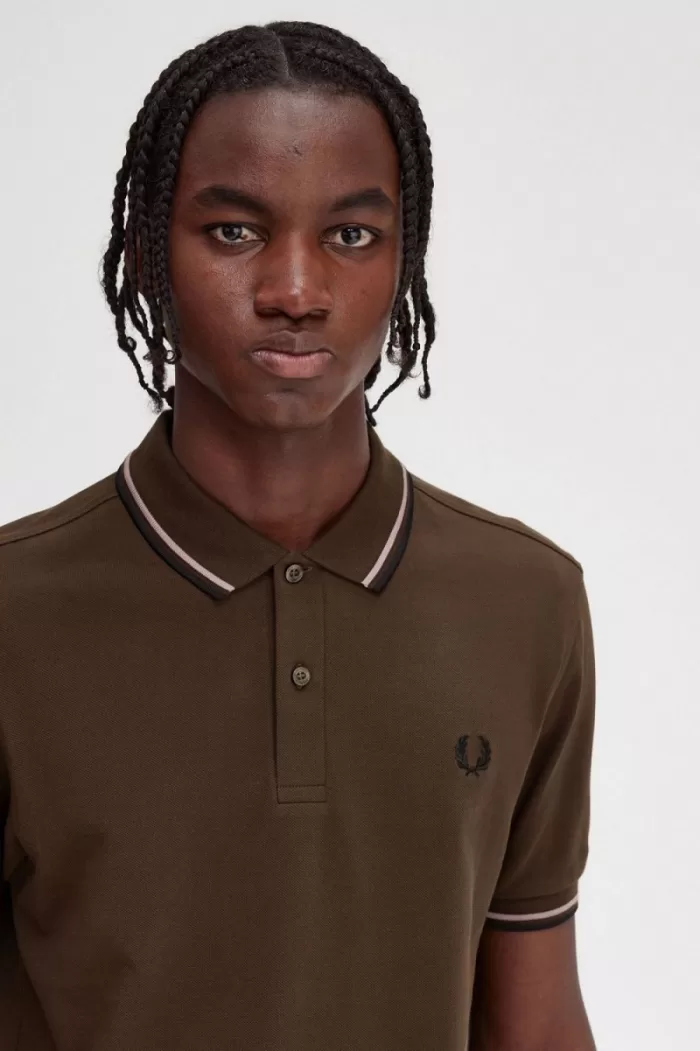 Fred Perry M3600 Men’s Shirt Burnt Tobacco Dark Pink Black | YCJSD4759