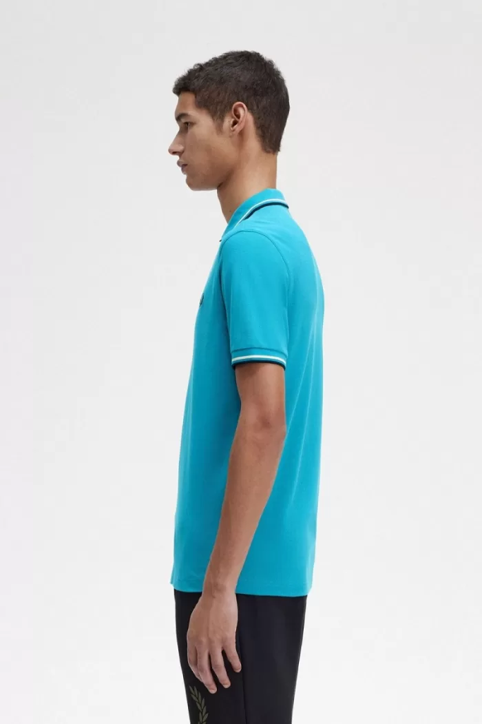 Fred Perry M3600 Men’s Shirt Cyber Blue Aqua Cream Black | RIBAJ2439