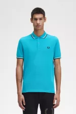 Fred Perry M3600 Men’s Shirt Cyber Blue Aqua Cream Black | RIBAJ2439