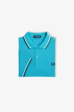 Fred Perry M3600 Men’s Shirt Cyber Blue Aqua Cream Black | RIBAJ2439