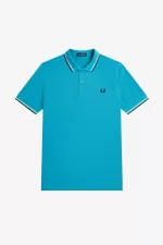 Fred Perry M3600 Men’s Shirt Cyber Blue Aqua Cream Black | RIBAJ2439