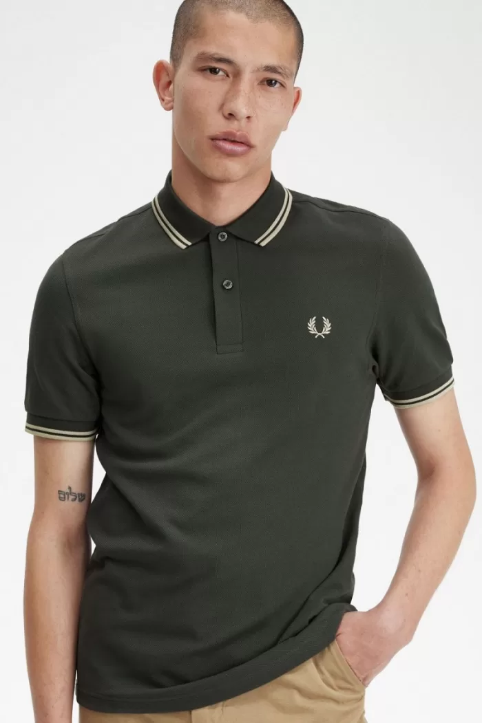 Fred Perry M3600 Men’s Shirt Field Green Oatmeal Oatmeal | CEHNO3904