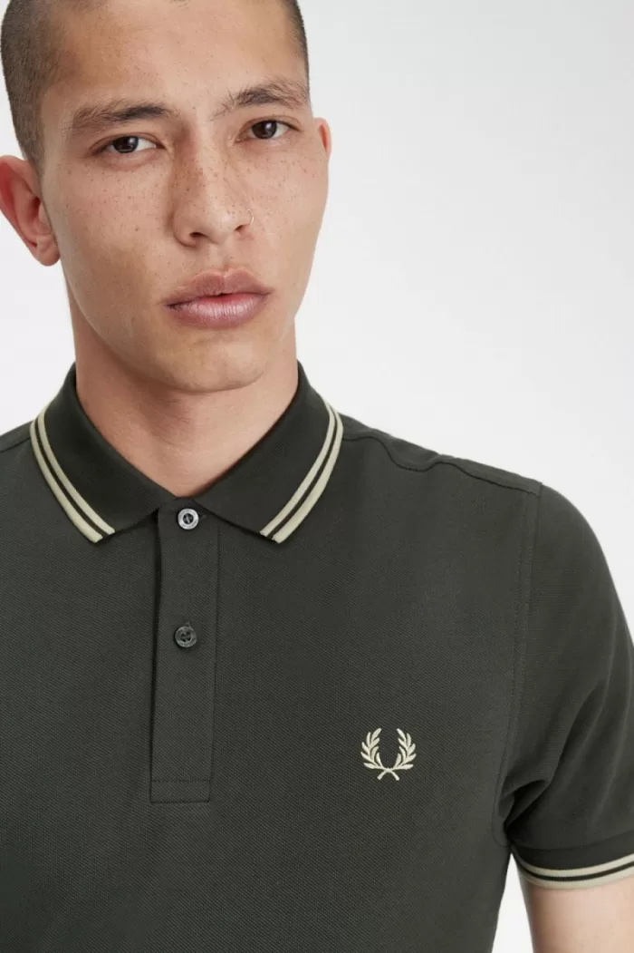 Fred Perry M3600 Men’s Shirt Field Green Oatmeal Oatmeal | CEHNO3904