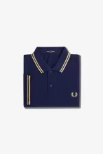 Fred Perry M3600 Men’s Shirt French Navy Aqua Cream Aqua Cream | GIKXF5942