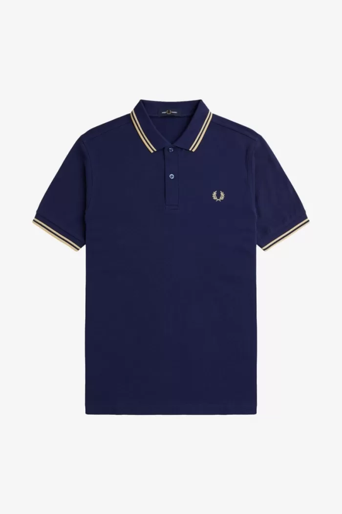 Fred Perry M3600 Men’s Shirt French Navy Aqua Cream Aqua Cream | GIKXF5942