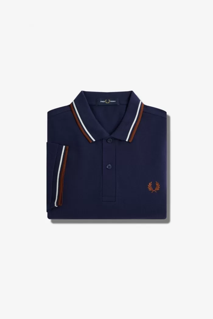 Fred Perry M3600 Men’s Shirt French Navy Beige Whisky Brown | ISVXB0953