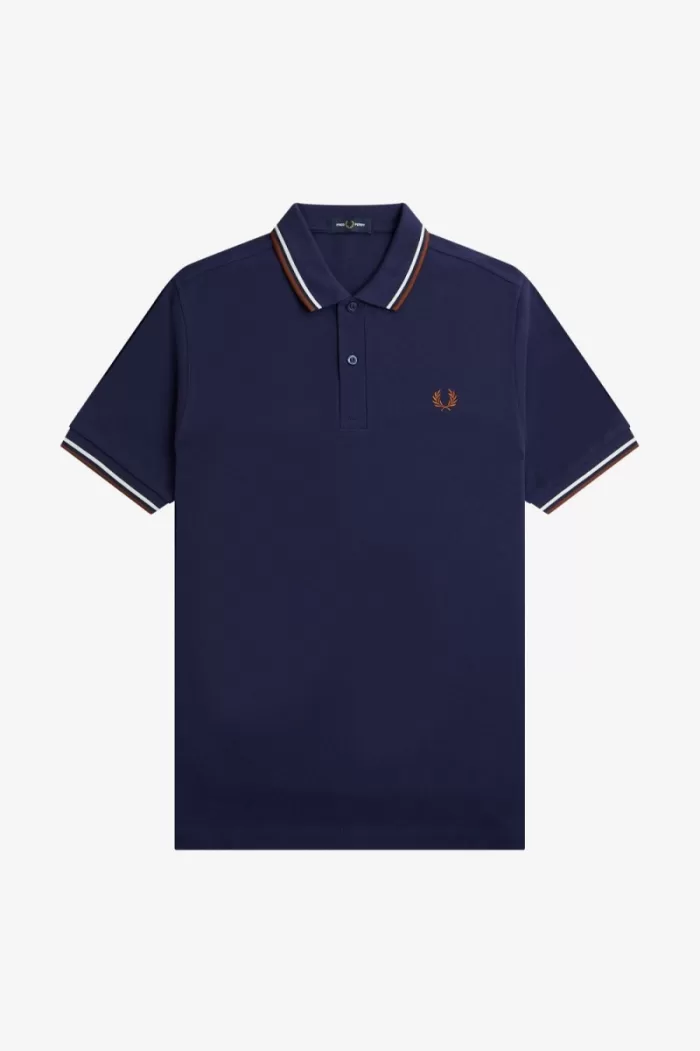 Fred Perry M3600 Men’s Shirt French Navy Beige Whisky Brown | ISVXB0953