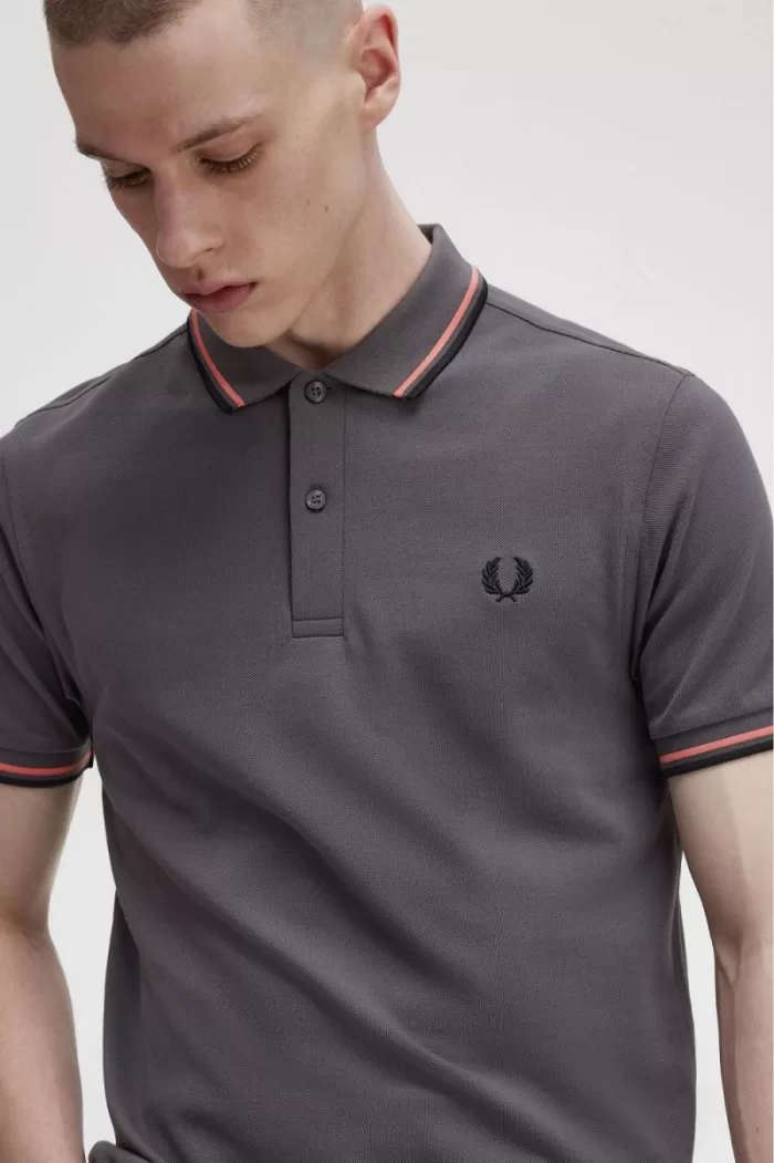 Fred Perry M3600 Men’s Shirt Gunmetal Coral Heat Black | WKXNA7809