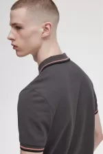 Fred Perry M3600 Men’s Shirt Gunmetal Coral Heat Black | WKXNA7809