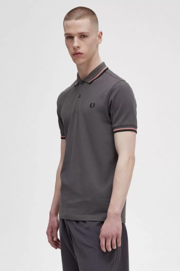 Fred Perry M3600 Men’s Shirt Gunmetal Coral Heat Black | WKXNA7809