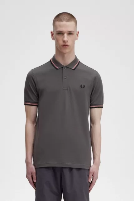 Fred Perry M3600 Men’s Shirt Gunmetal Coral Heat Black | WKXNA7809