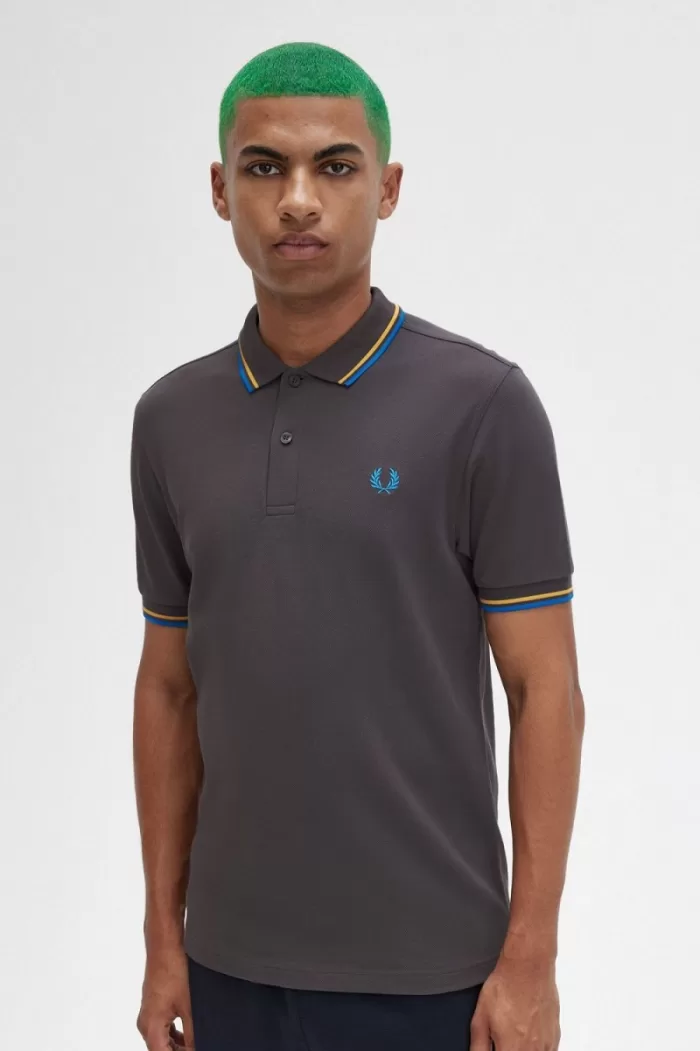 Fred Perry M3600 Men’s Shirt Gunmetal Golden Hour Kingfisher | VURXZ9428