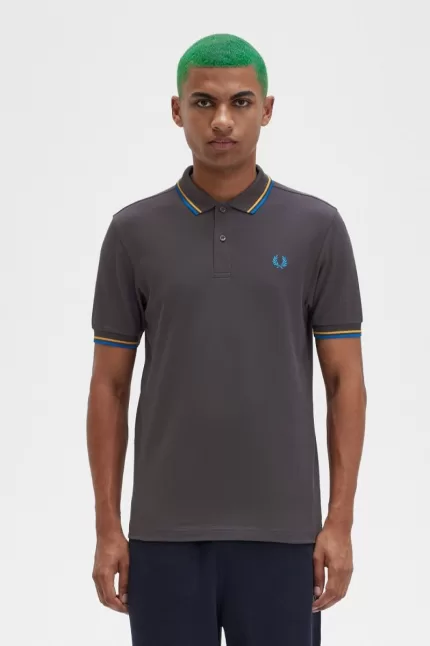 Fred Perry M3600 Men’s Shirt Gunmetal Golden Hour Kingfisher | VURXZ9428