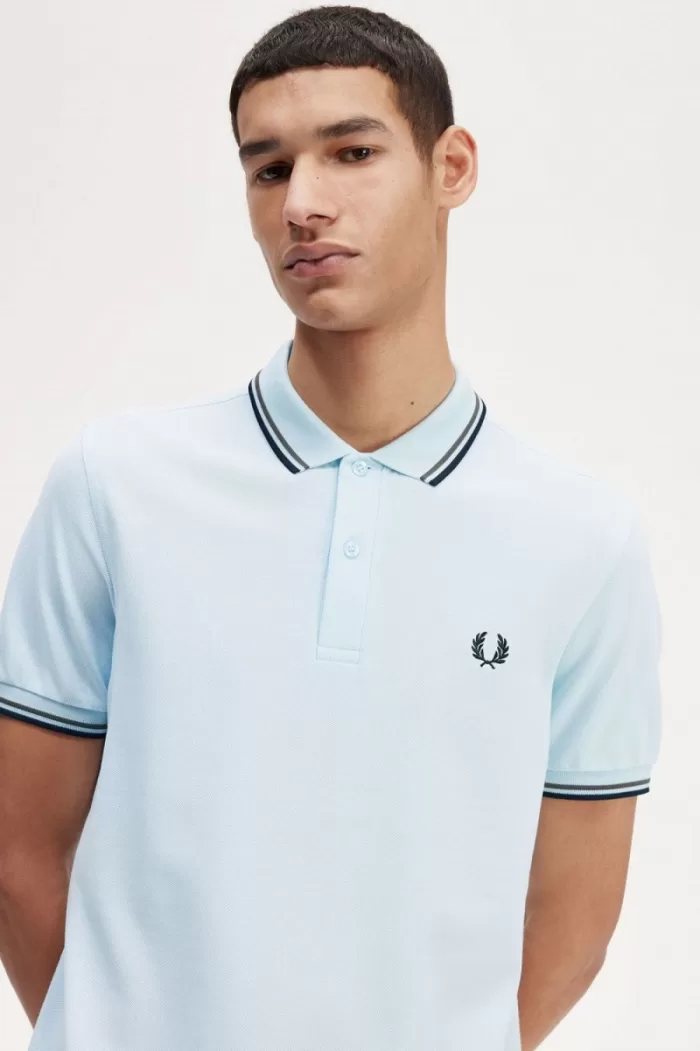 Fred Perry M3600 Men’s Shirt Light Aqua Field Green Black | LUWRS4139