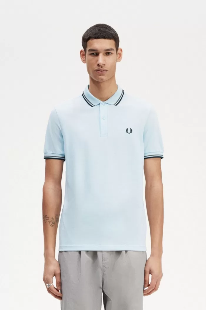 Fred Perry M3600 Men’s Shirt Light Aqua Field Green Black | LUWRS4139