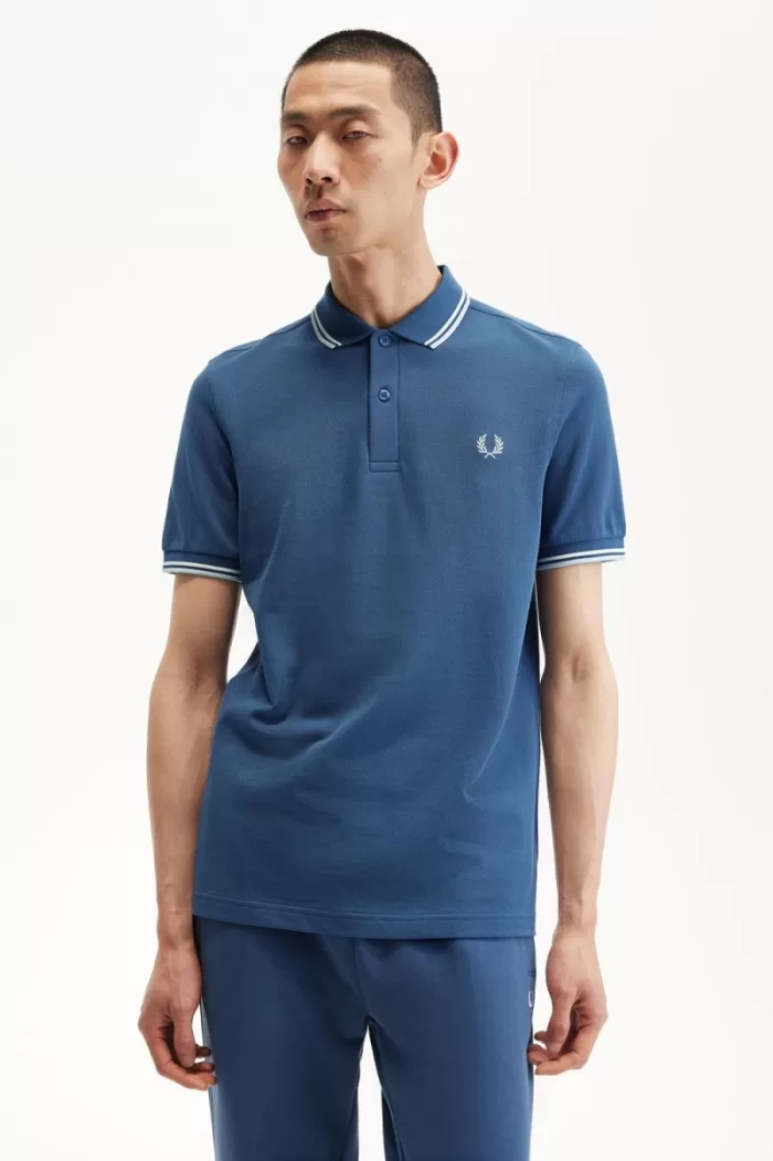 Fred Perry M3600 Men’s Shirt Midnight Blue Beige Light Aqua | UFBTR4835