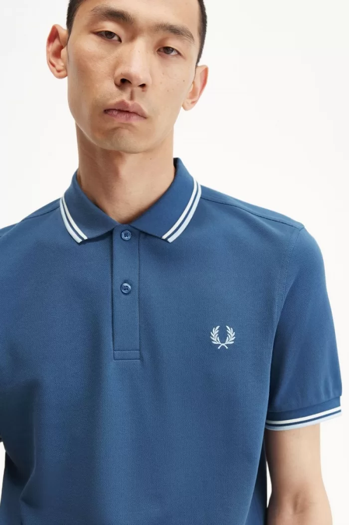 Fred Perry M3600 Men’s Shirt Midnight Blue Beige Light Aqua | UFBTR4835