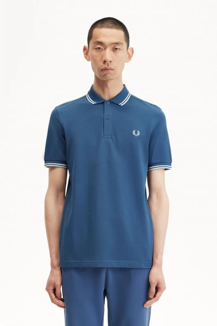 Fred Perry M3600 Men’s Shirt Midnight Blue Beige Light Aqua | UFBTR4835