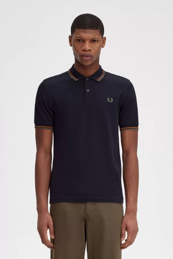 Fred Perry M3600 Men’s Shirt Navy Brown Field Green | HTOMG2739