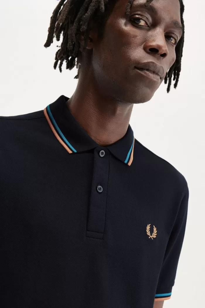 Fred Perry M3600 Men’s Shirt Navy Cyber Blue Light Rust | MAQIJ9435