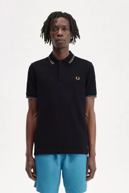 Fred Perry M3600 Men’s Shirt Navy Cyber Blue Light Rust | MAQIJ9435